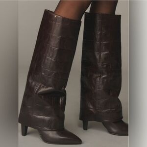 🤎🔹️Bronx 🔹️ Jad-ey Croc Embossed Coffee Bean Foldover Boots By Anthropologie